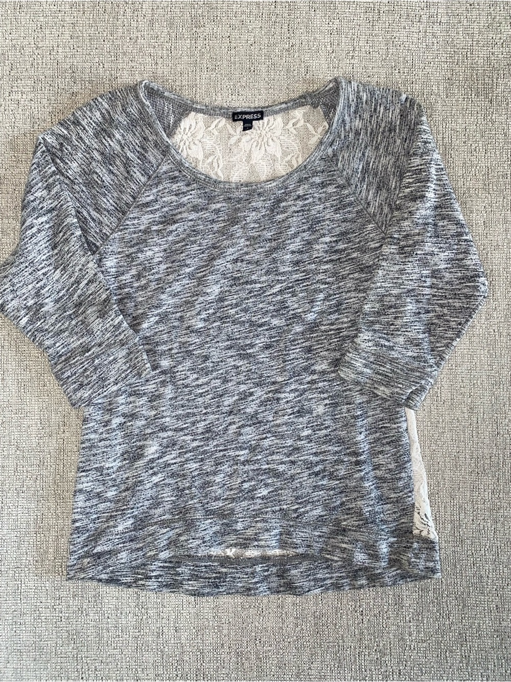Express Gray Marled Pullover with Lace Back Detail